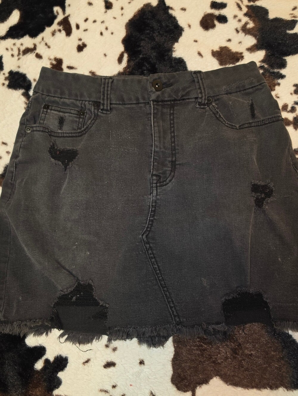 No Boundaries Black Distressed Denim Mini Skirt